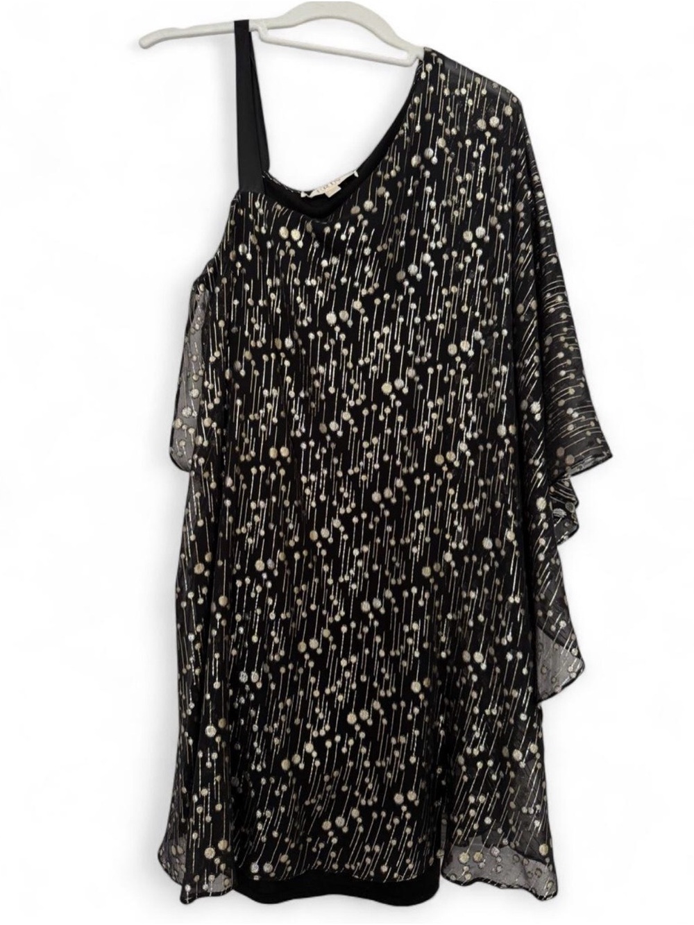 ERIN by Erin Fetherston One-Shoulder Overlay Dress - Black and Mixed Metallic
